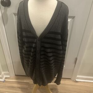 BKE Black Gray Striped Men’s Cardigan Sweater Athletic Fit Men’s Size M